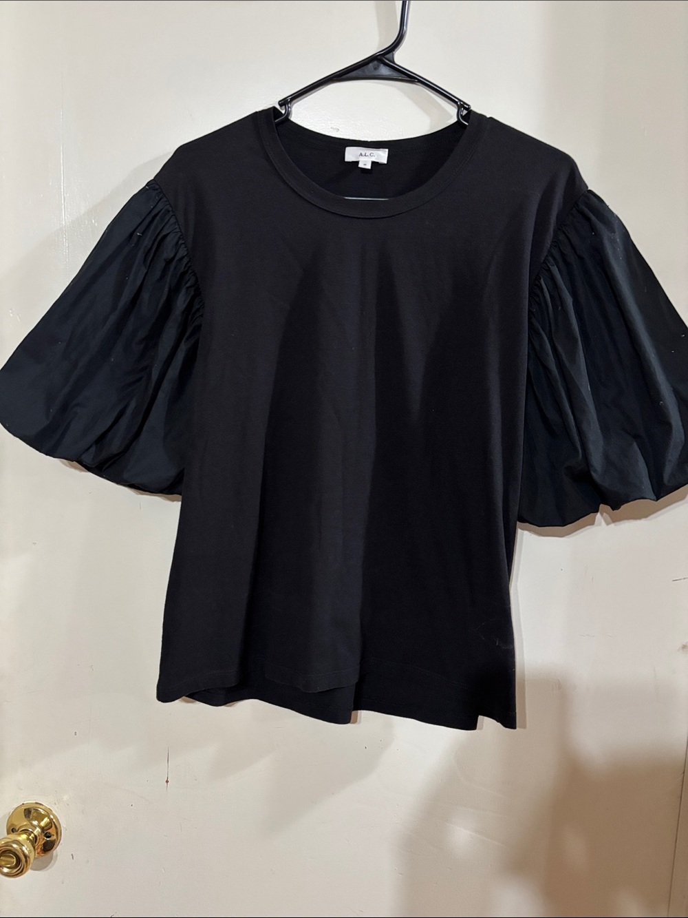 A.L.C. Black Cotton Tee with Voluminous Puff Sleeves